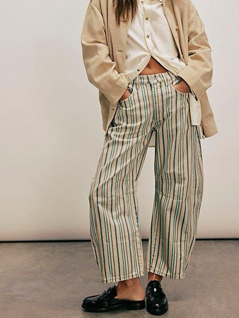 Free People We The Free Good Luck Barrel Jeans Carnival Stripe Size 30